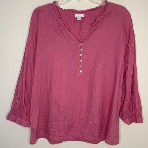 J.Jill 100% Linen Relaxed Popover Top Lotus Flower